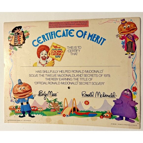 1979 Ronald McDonald Calendar Secret Solver Coloring Coupon Book Intact Viewers - Picture 2 of 3
